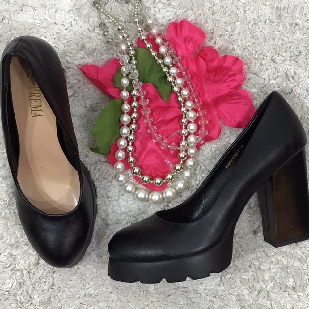 Topshop Suprema black leather platform heels